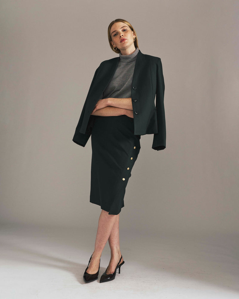 Anya Ponte Skirt - Green Gemstone with Gold Buttons | Plus Size & Straight Size Women's Fashion | Universal Standard