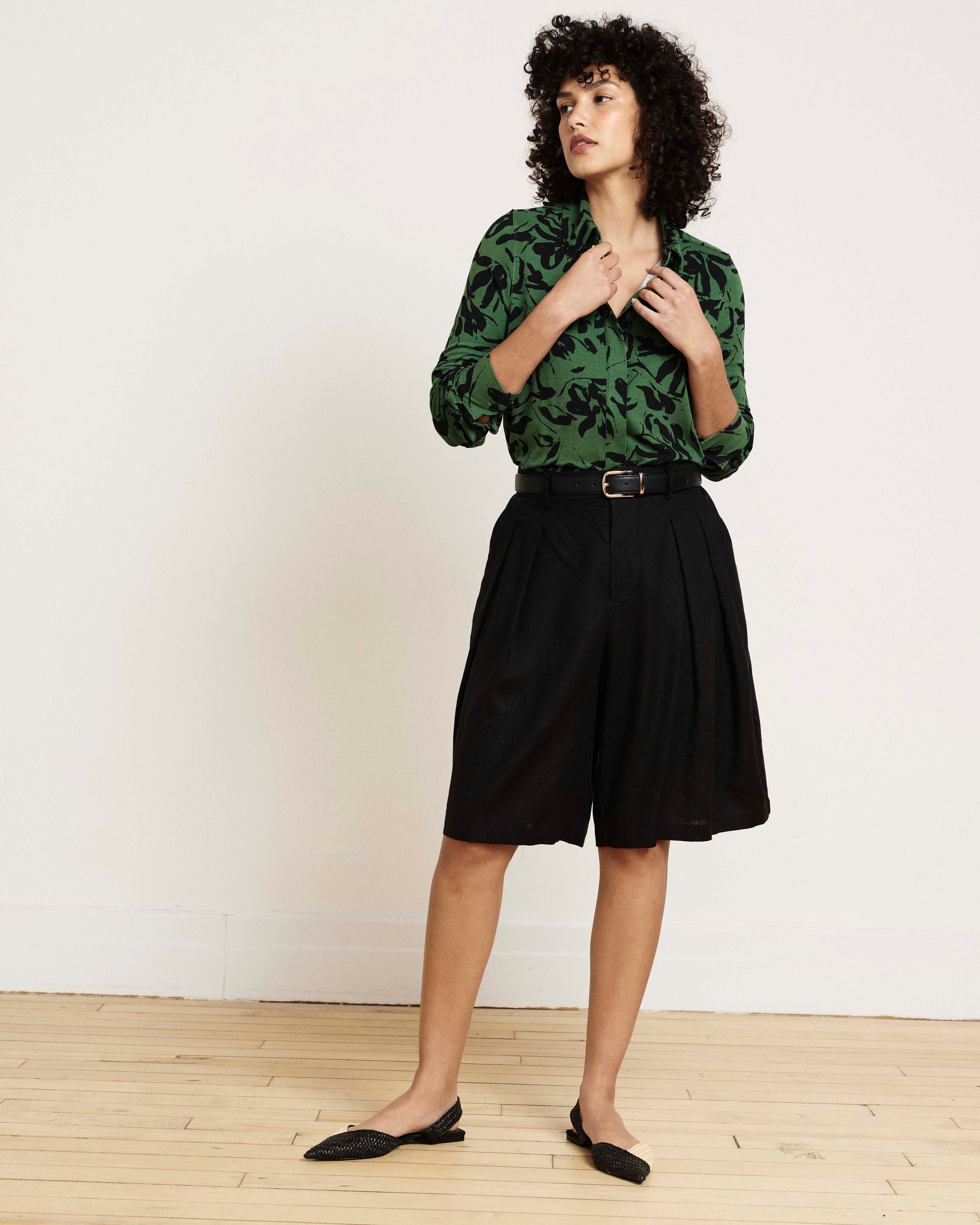 Elbe Liquid Jersey Shirt Classic Fit - Green Sgrafitto Print | Plus Size & Straight Size Women's Fashion | Universal Standard