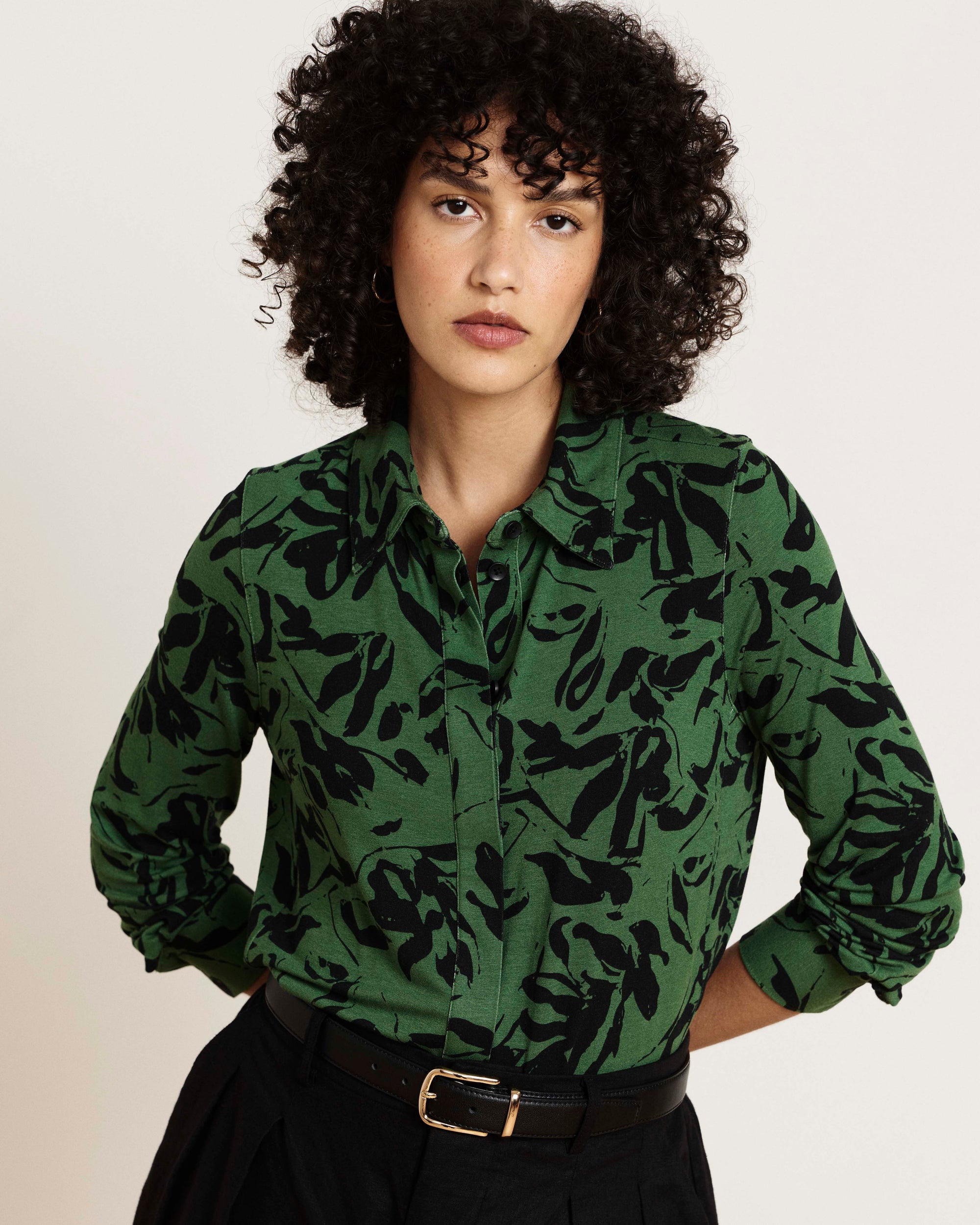 Elbe Liquid Jersey Shirt Classic Fit - Green Sgrafitto Print | Plus Size & Straight Size Women's Fashion | Universal Standard