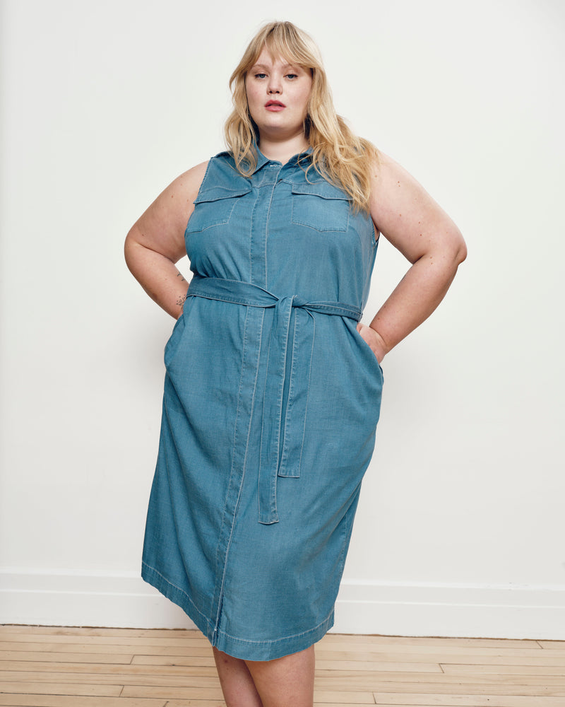 Perfect Tencel Chambray Sleeveless Savannah Shirtdress - Cove Blue | Plus Size & Straight Size Women's Fashion | Universal Standard