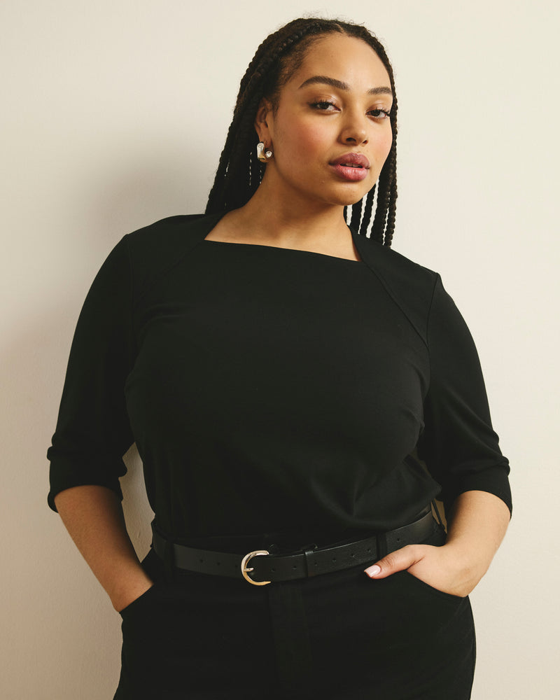 Woman wearing Envelope Neck Viscose Jersey Top - Black from Universal Standard