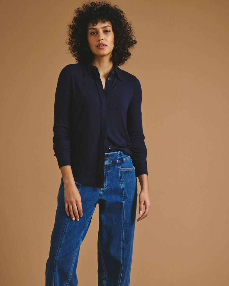 Elbe Liquid Jersey Shirt Classic Fit - Midnight | Plus Size & Straight Size Women's Fashion | Universal Standard