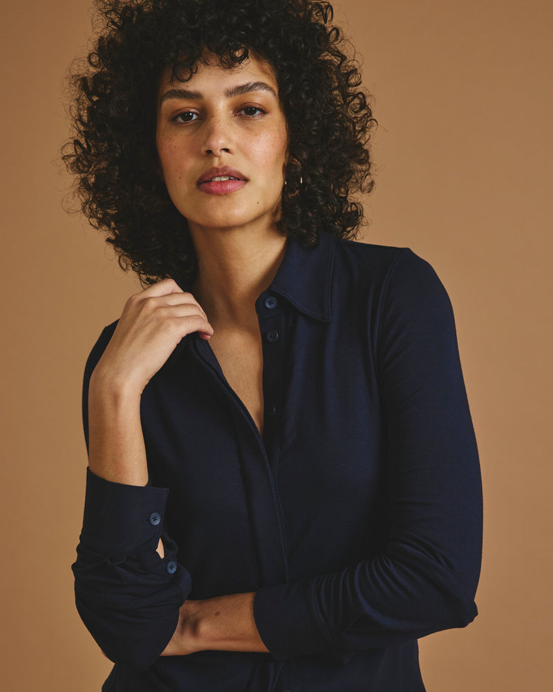 Elbe Liquid Jersey Shirt Classic Fit - Midnight | Plus Size & Straight Size Women's Fashion | Universal Standard