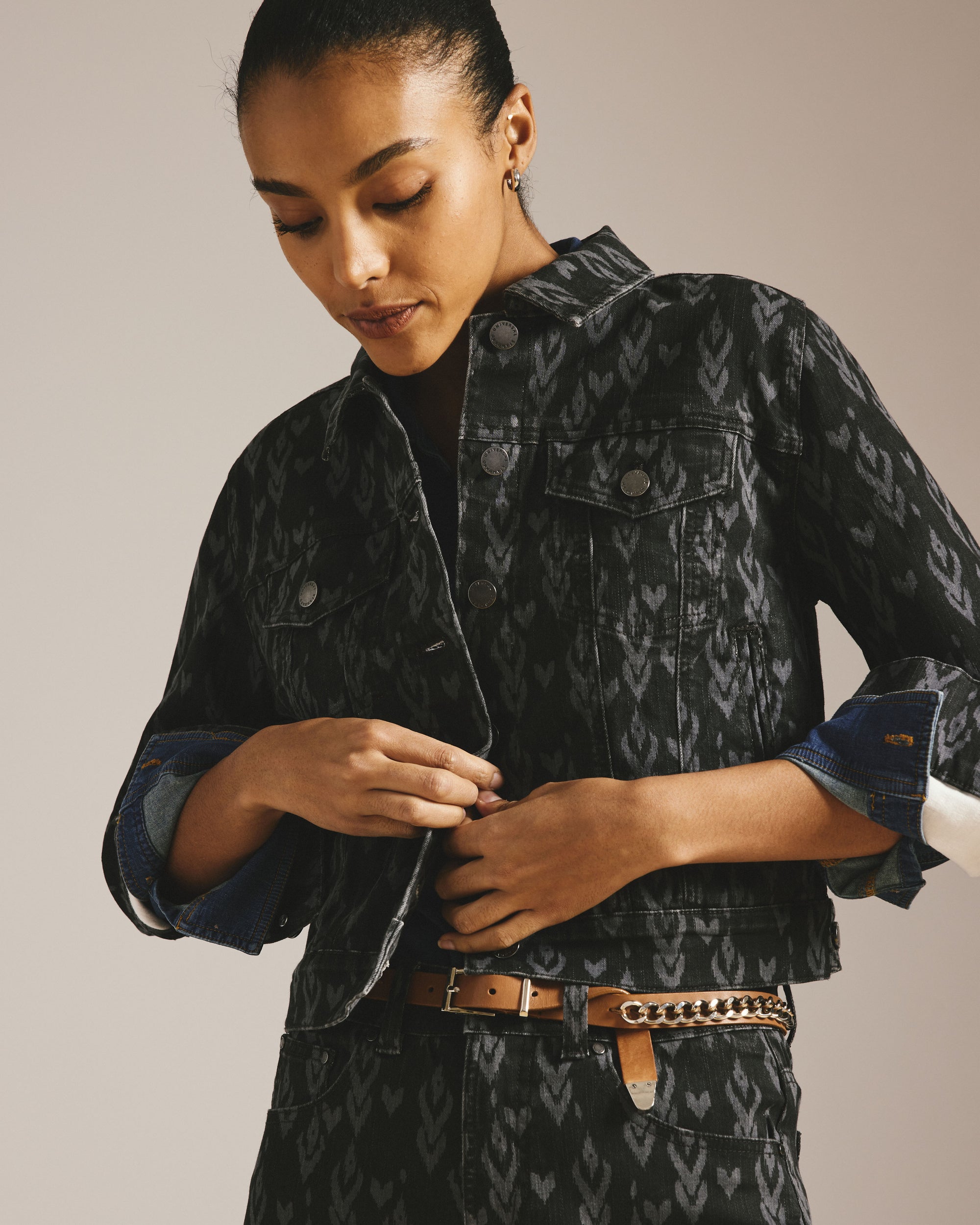 Kelsey Denim Jacket - Ikat Print