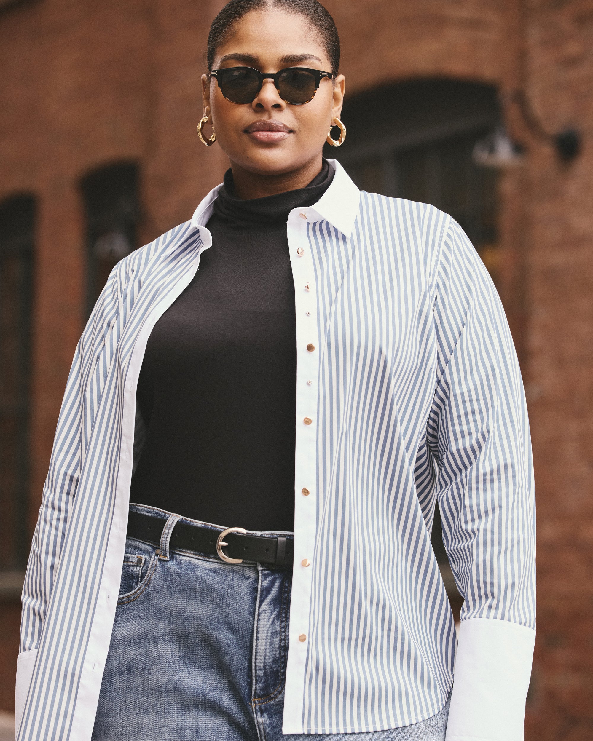 Henning x US Madison Shirt - Blue Stripe with Contrast White