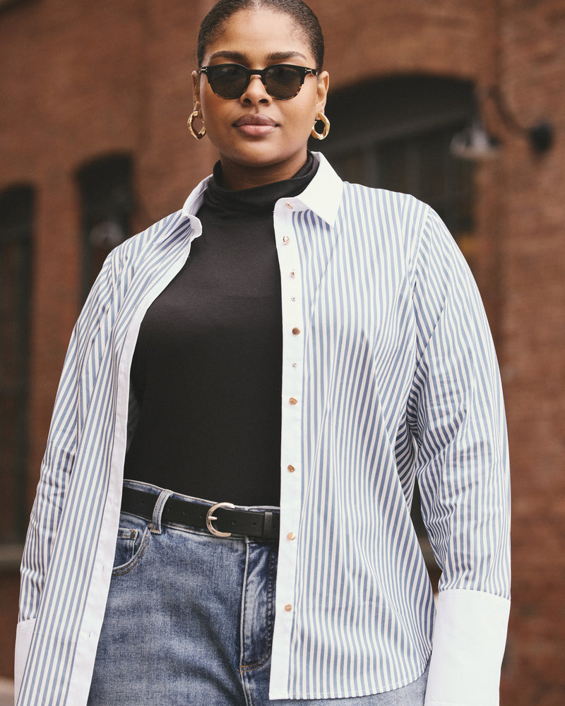 Henning x US Madison Shirt - Blue Stripe with Contrast White