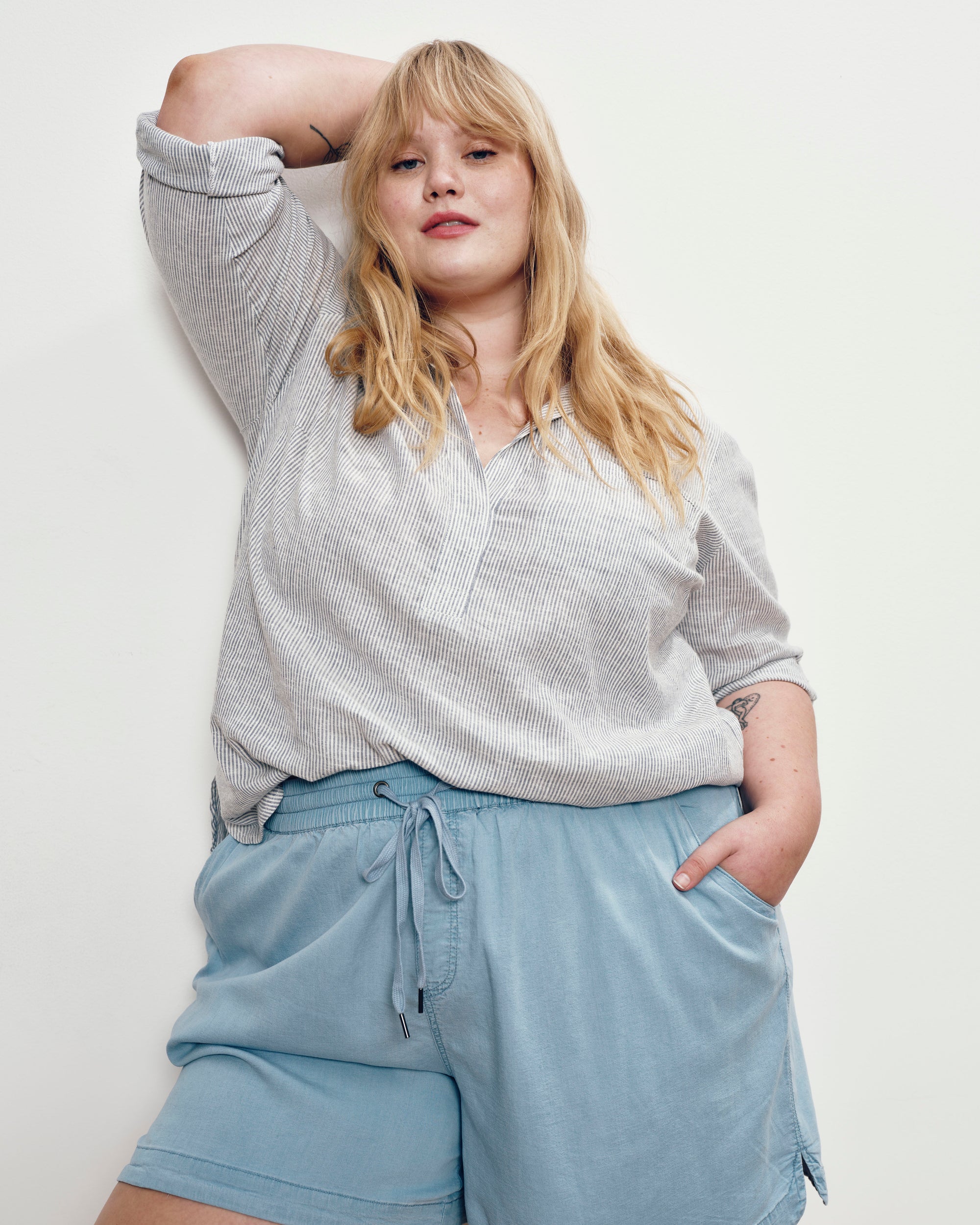 Perfect Tencel Chambray Shorts - Morning Blue | Plus Size & Straight Size Women's Fashion | Universal Standard