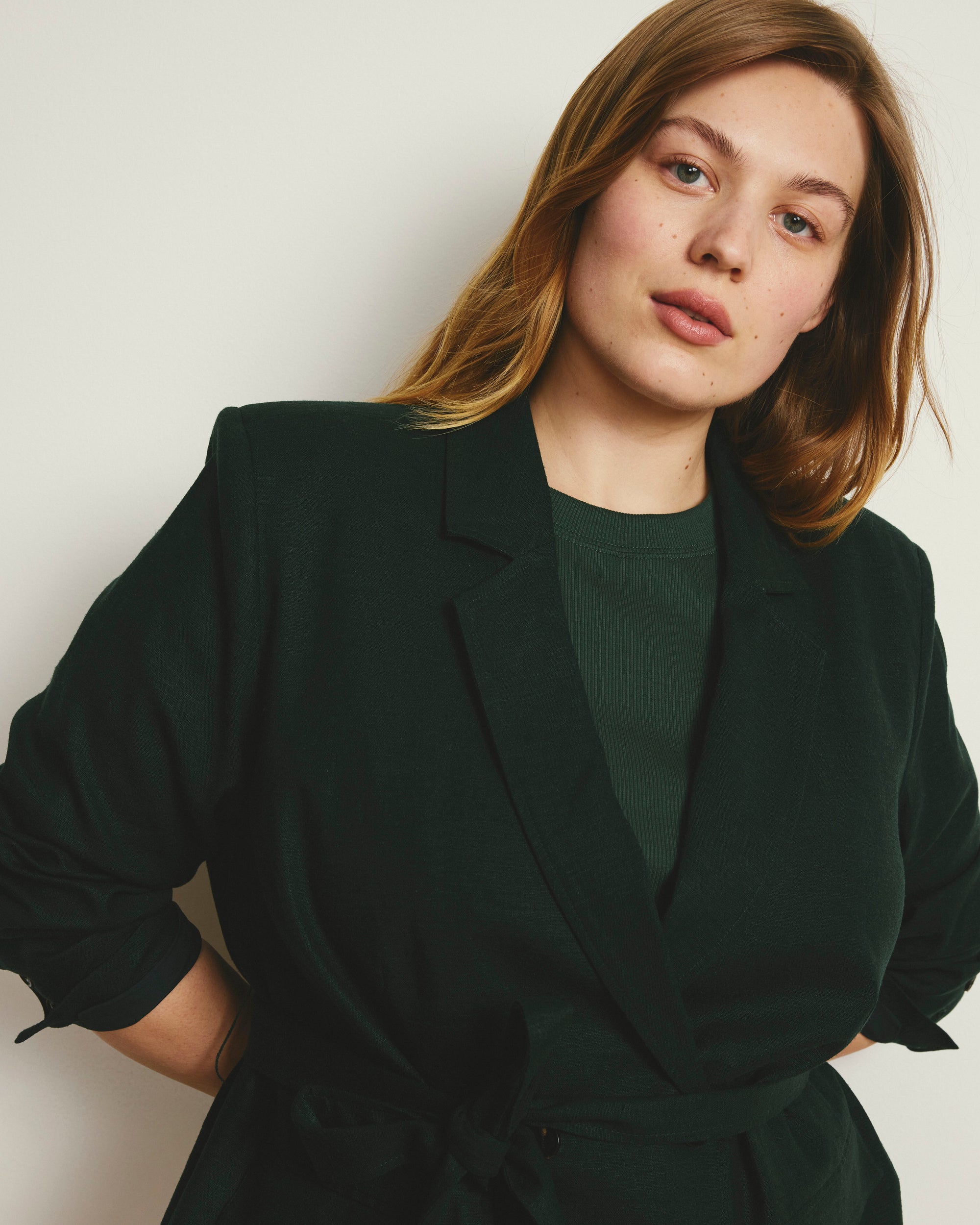 Belted Double Breasted Linen Blend Blazer - Forest Green | Plus Size & Straight Size Women's Fashion | Universal Standard