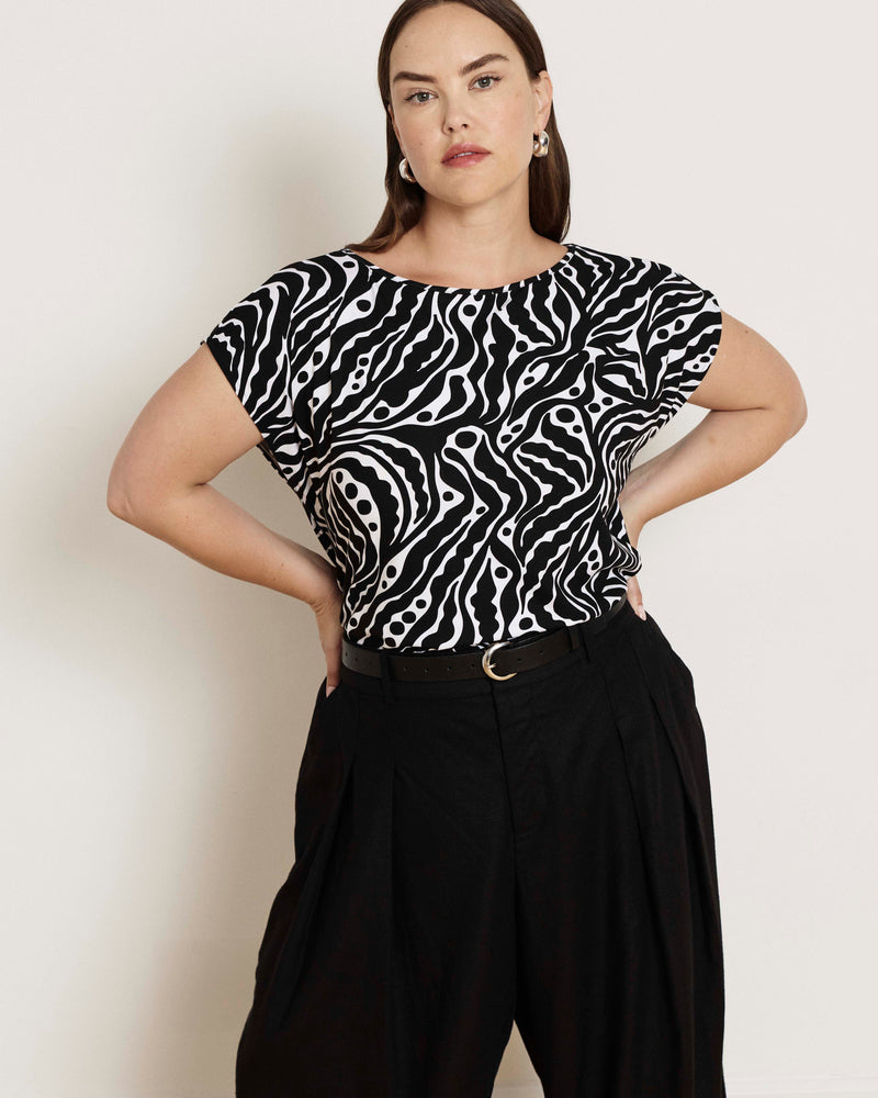 Heatwave Divine Jersey Flared Top - Black Bosco Print | Plus Size & Straight Size Women's Fashion | Universal Standard