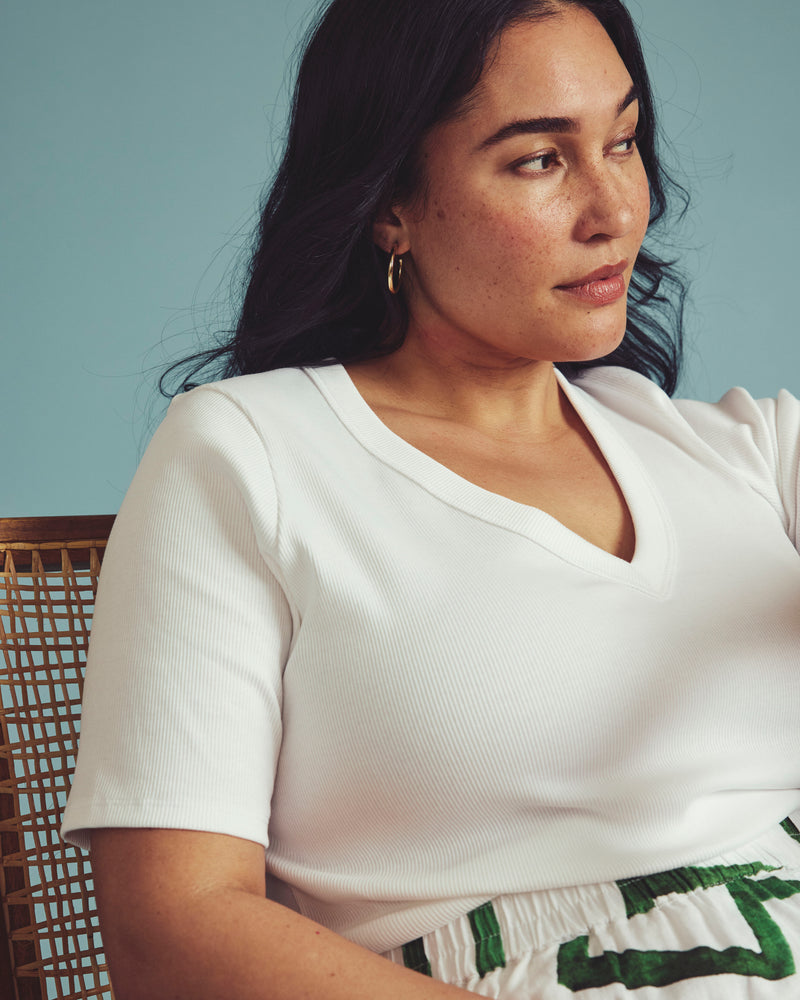 Classic V-Neck Ribbed Tee - White | Plus Size & Straight Size Women's Fashion | Universal Standard