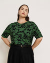 Lily Liquid Jersey Crew Neck Stovepipe Tee - Green Sgrafitto Print | Plus Size & Straight Size Women's Fashion | Universal Standard