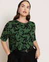 Lily Liquid Jersey Crew Neck Stovepipe Tee - Green Sgrafitto Print | Plus Size & Straight Size Women's Fashion | Universal Standard