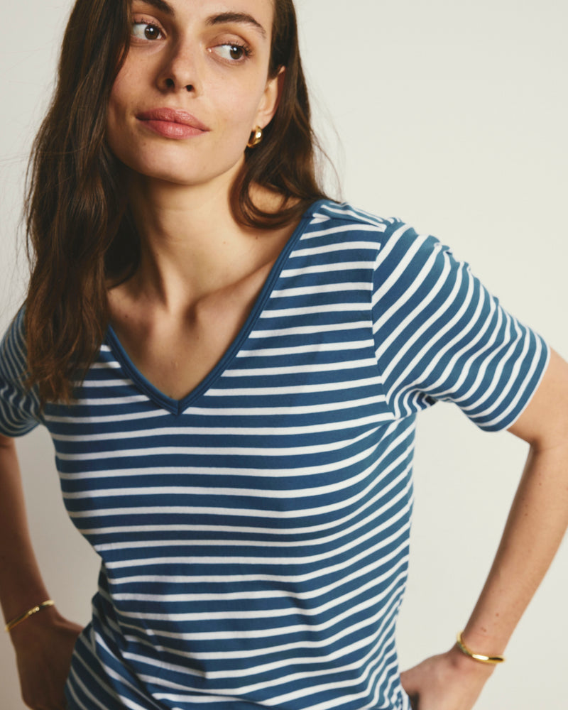Double V Tee - Ink Blue/White Stripe | Plus Size & Straight Size Women's Fashion | Universal Standard