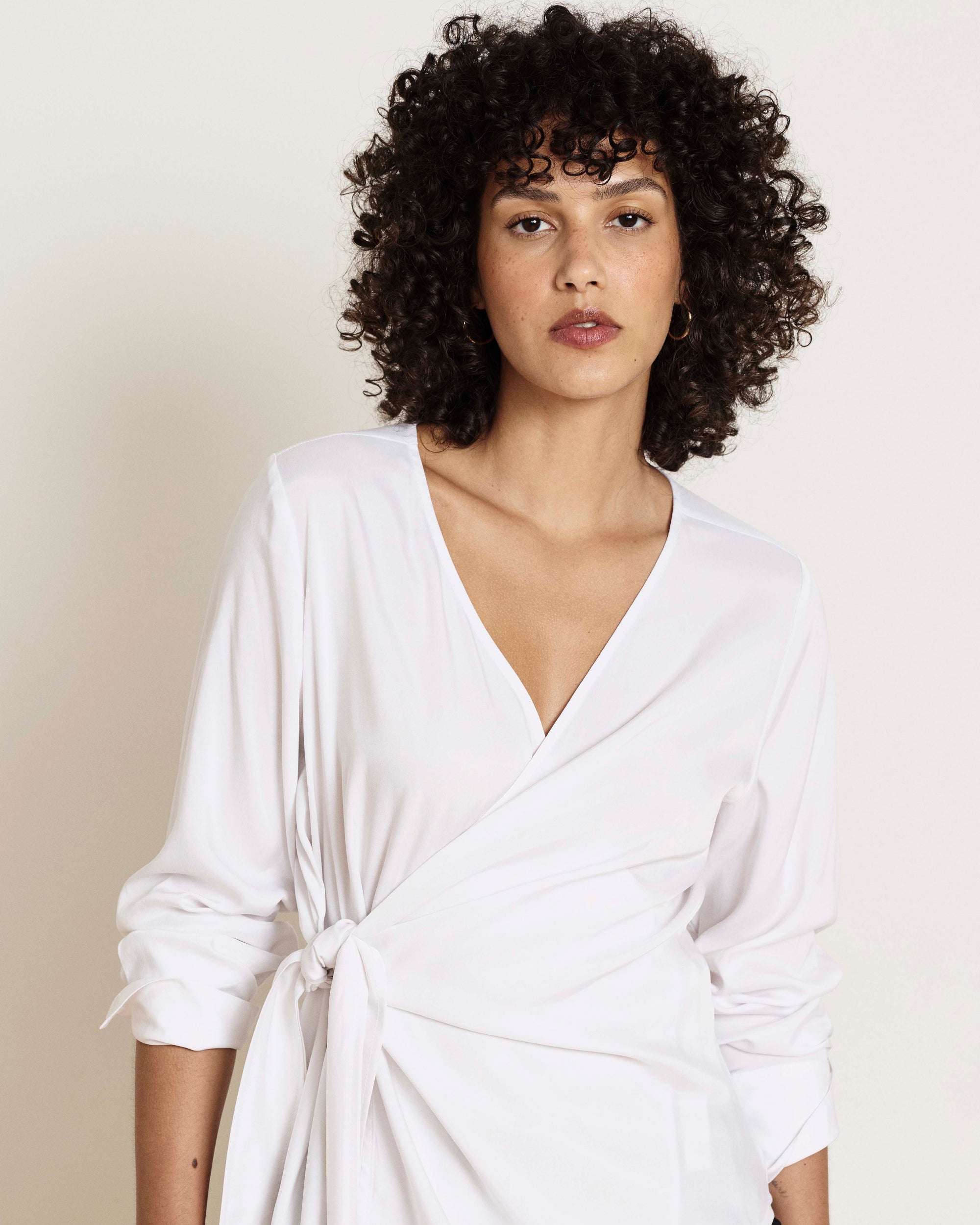Beacon Stretch Cupro Wrap Shirt - White | Plus Size & Straight Size Women's Fashion | Universal Standard
