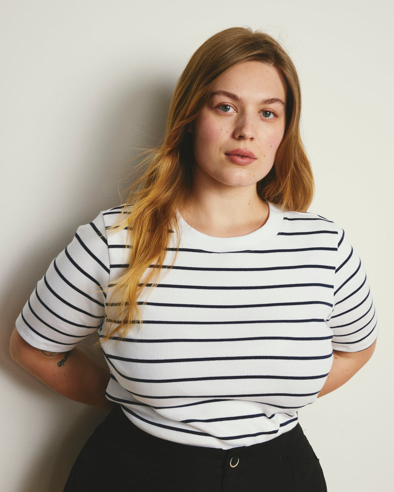 Classic Ribbed Tee - Nautical Navy Stripe | Plus Size & Straight Size Women's Fashion | Universal Standard