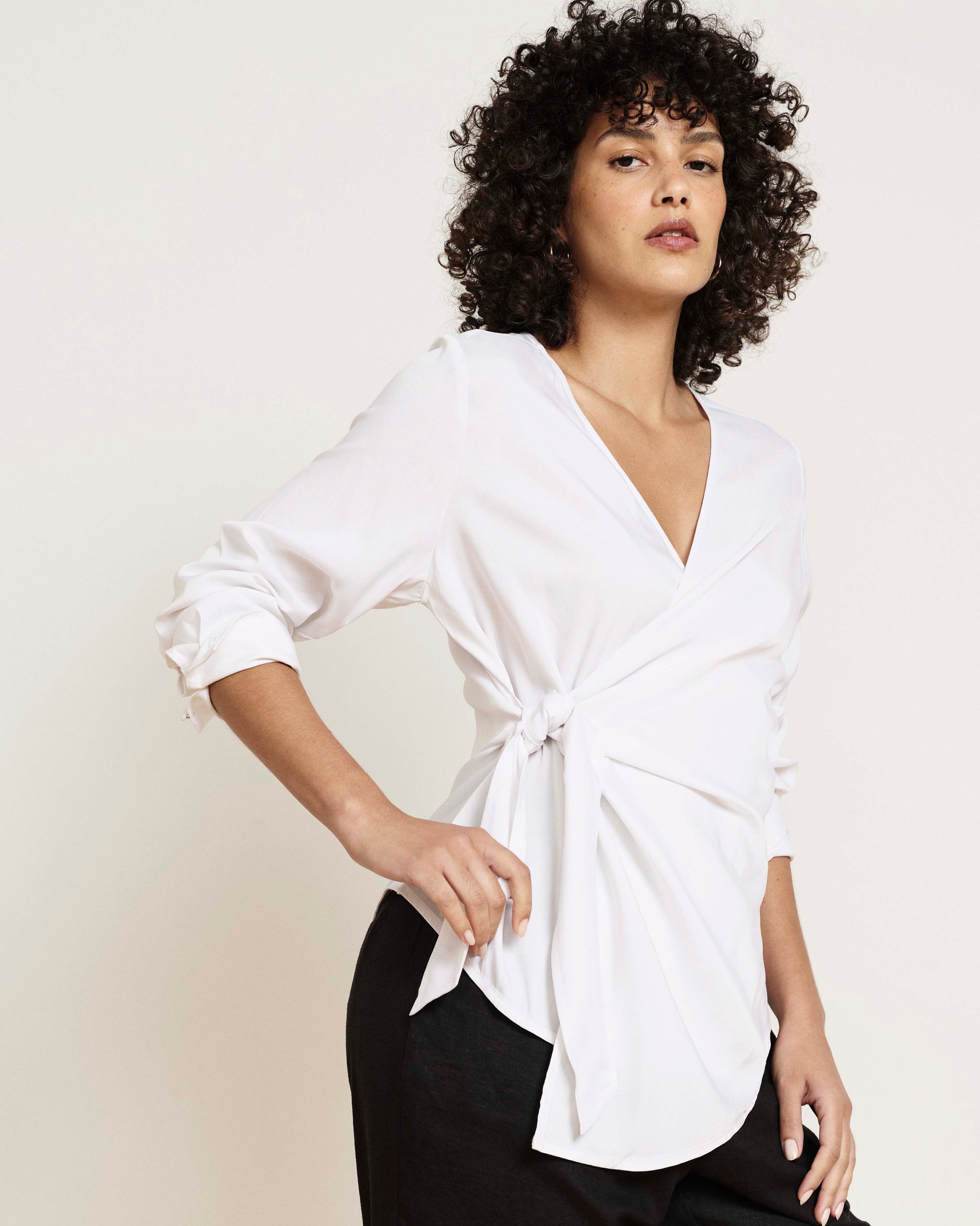 Beacon Stretch Cupro Wrap Shirt - White | Plus Size & Straight Size Women's Fashion | Universal Standard