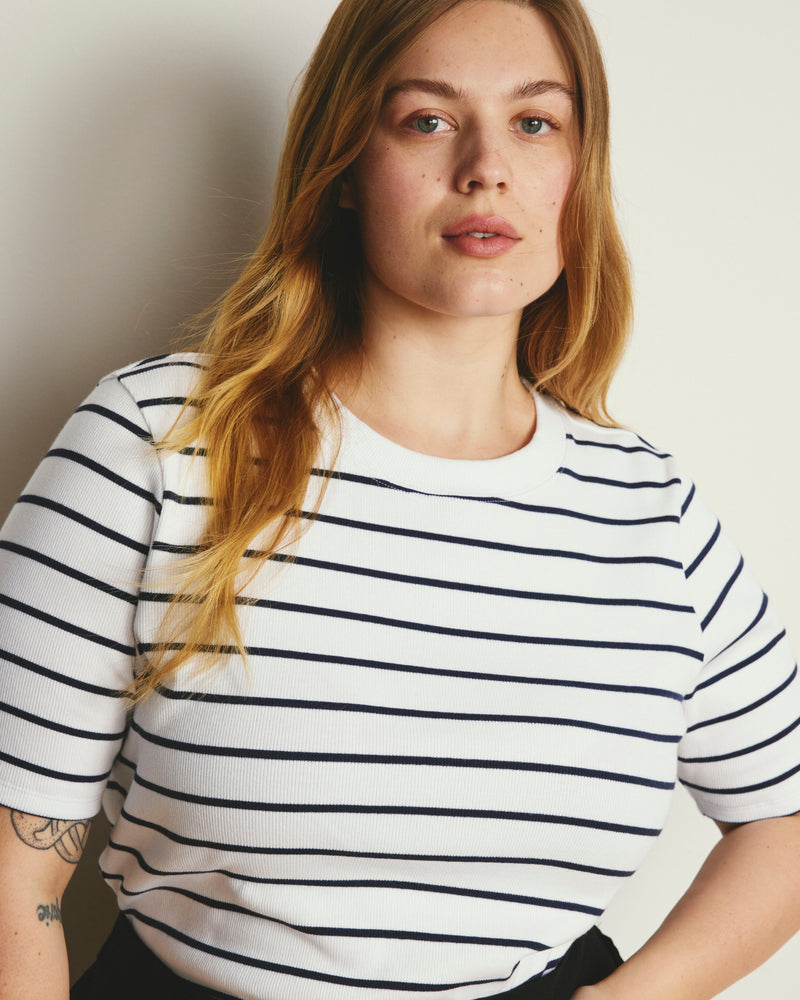 Classic Ribbed Tee - Nautical Navy Stripe | Plus Size & Straight Size Women's Fashion | Universal Standard