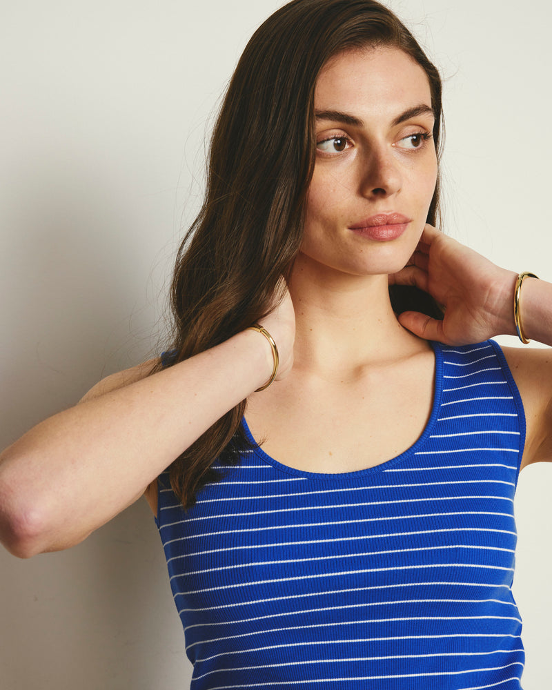 Daisy Ribbed Tank - Bright Blue/White Microstripe | Plus Size & Straight Size Women's Fashion | Universal Standard