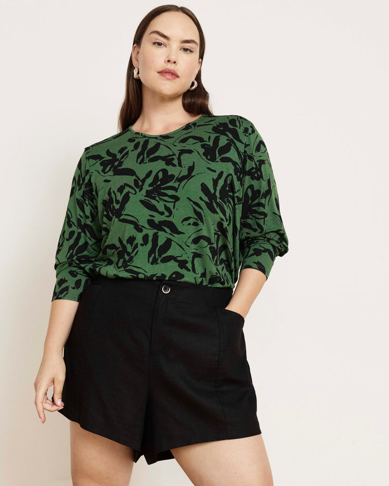 Joan Liquid Jersey Long Sleeve Top - Green Sgraffito Print | Plus Size & Straight Size Women's Fashion | Universal Standard