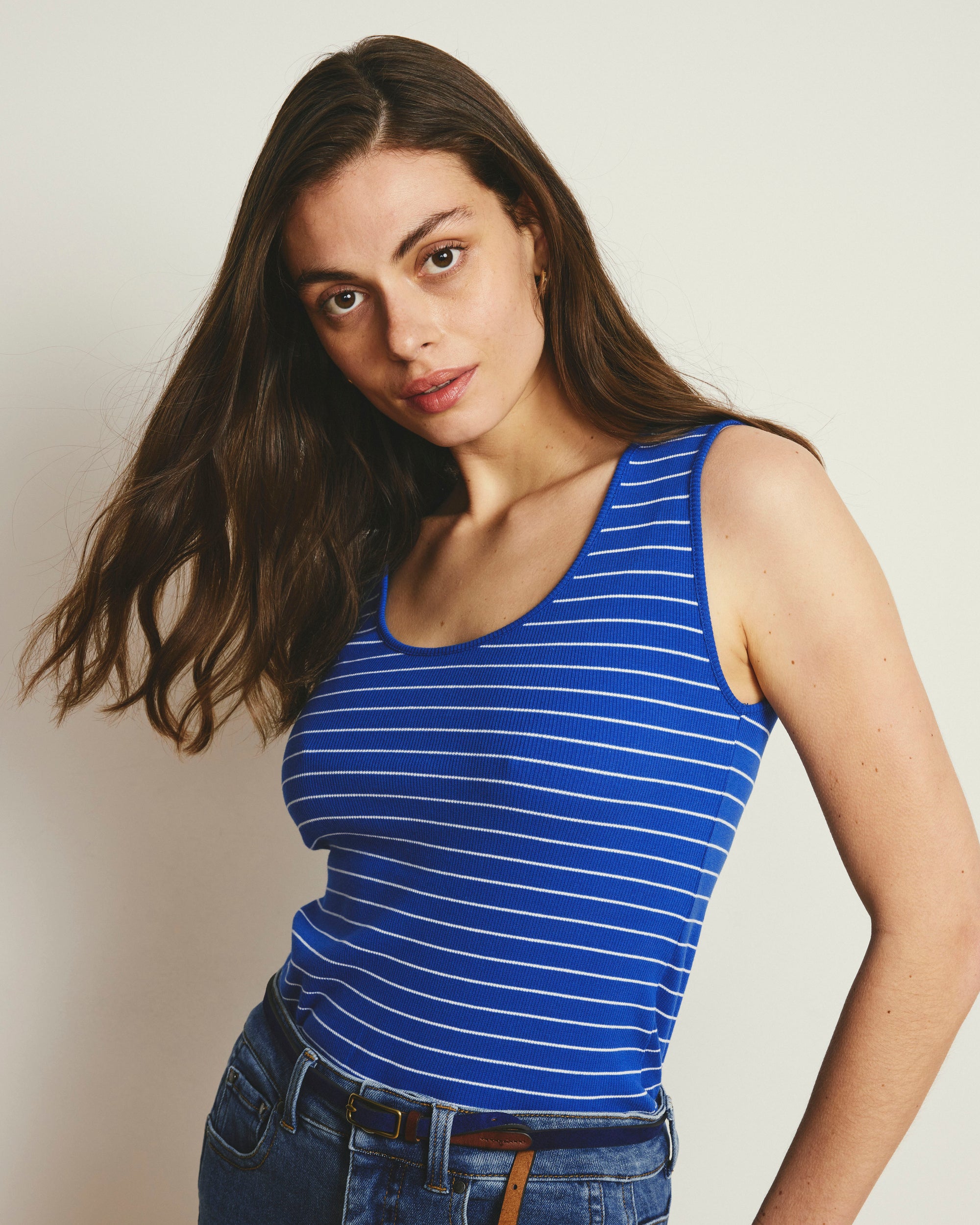 Daisy Ribbed Tank - Bright Blue/White Microstripe | Plus Size & Straight Size Women's Fashion | Universal Standard