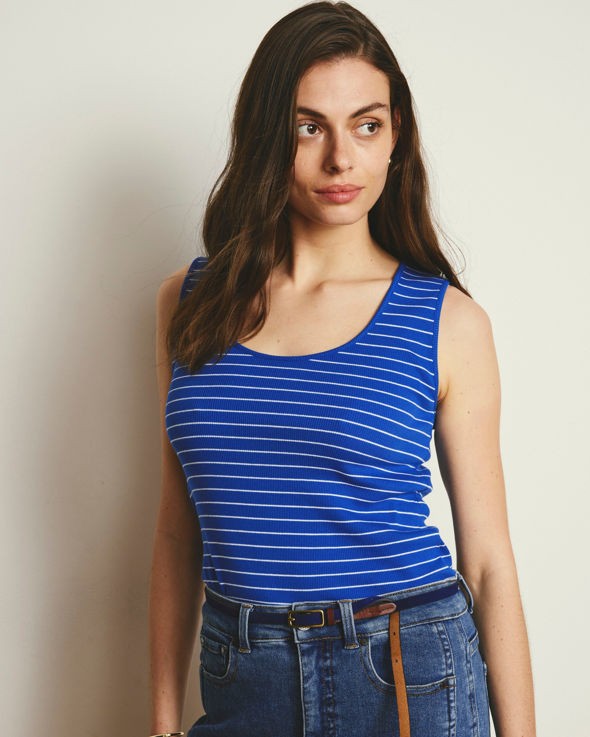 Daisy Ribbed Tank - Bright Blue/White Microstripe | Plus Size & Straight Size Women's Fashion | Universal Standard