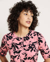 Lily Liquid Jersey Crew Neck Stovepipe Tee - Pink Sgraffito Print | Plus Size & Straight Size Women's Fashion | Universal Standard