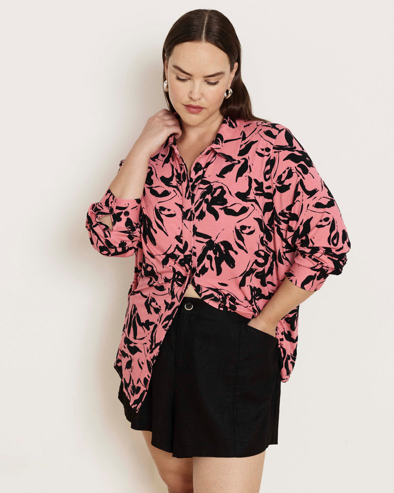 Elbe Liquid Jersey Shirt Classic Fit - Pink Sgraffito Print | Plus Size & Straight Size Women's Fashion | Universal Standard