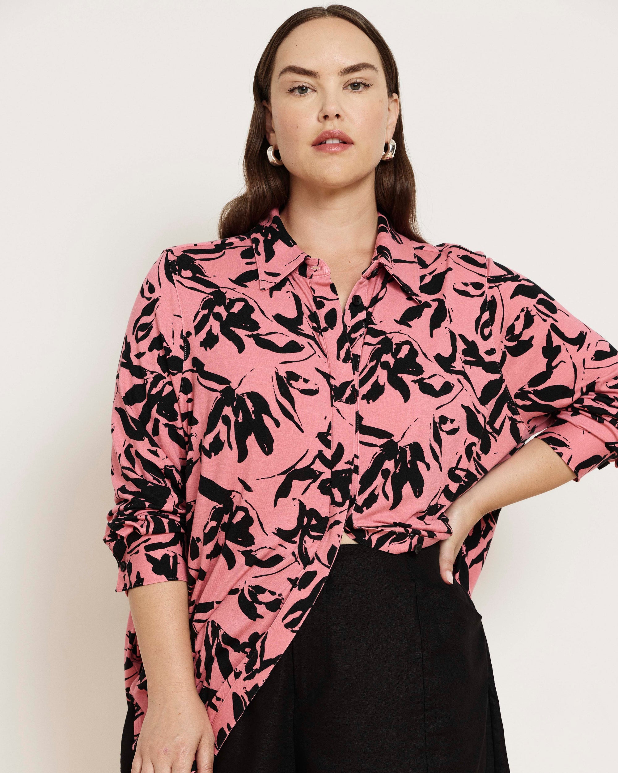 Elbe Liquid Jersey Shirt Classic Fit - Pink Sgraffito Print | Plus Size & Straight Size Women's Fashion | Universal Standard