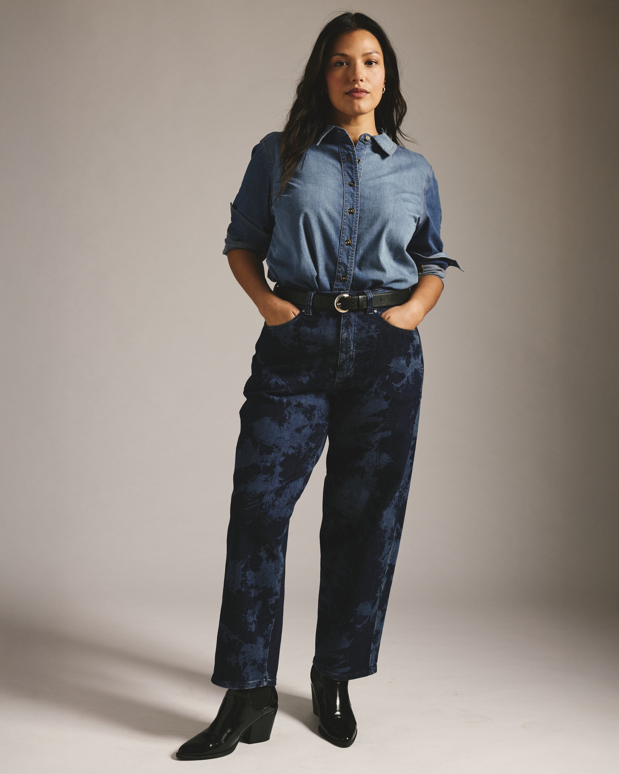 Lou High Rise Barrel Leg Jeans - Indigo Tiedye Wash