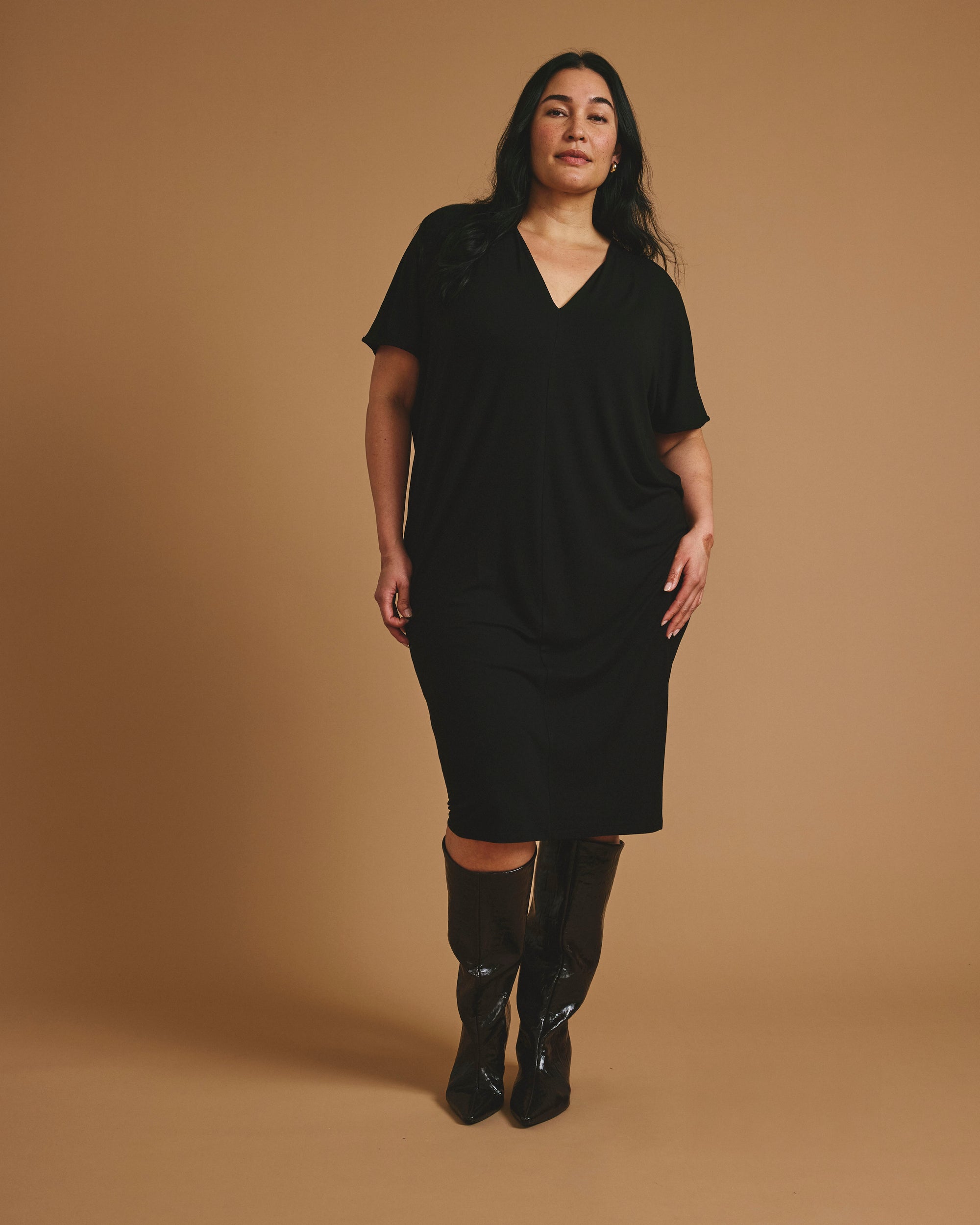 Teresa Liquid Jersey V-Neck Dress - Black | Plus Size & Straight Size Women's Fashion | Universal Standard
