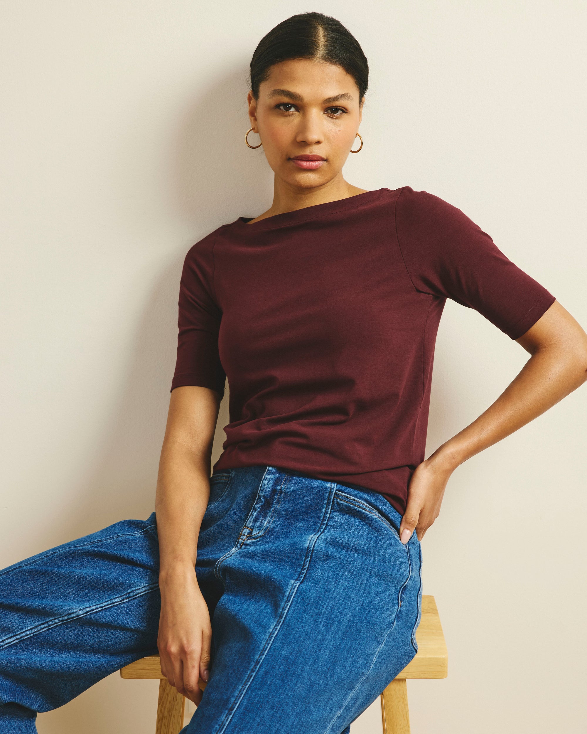 Bella Boatneck Tee - Black Cherry | Plus Size & Straight Size Women's Fashion | Universal Standard