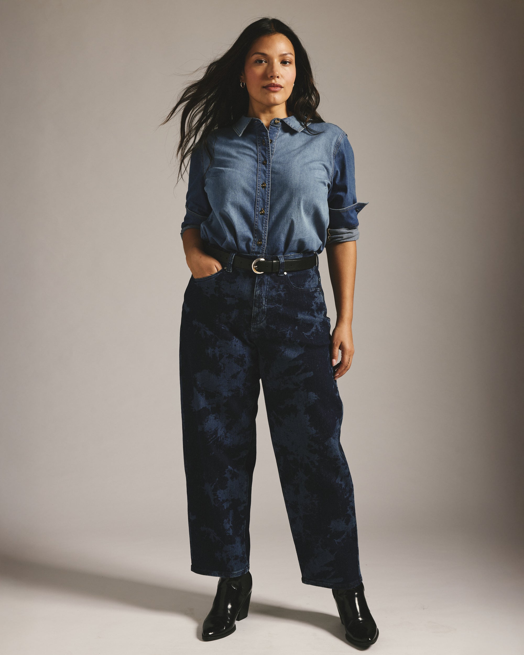 Lou High Rise Barrel Leg Jeans - Indigo Tiedye Wash