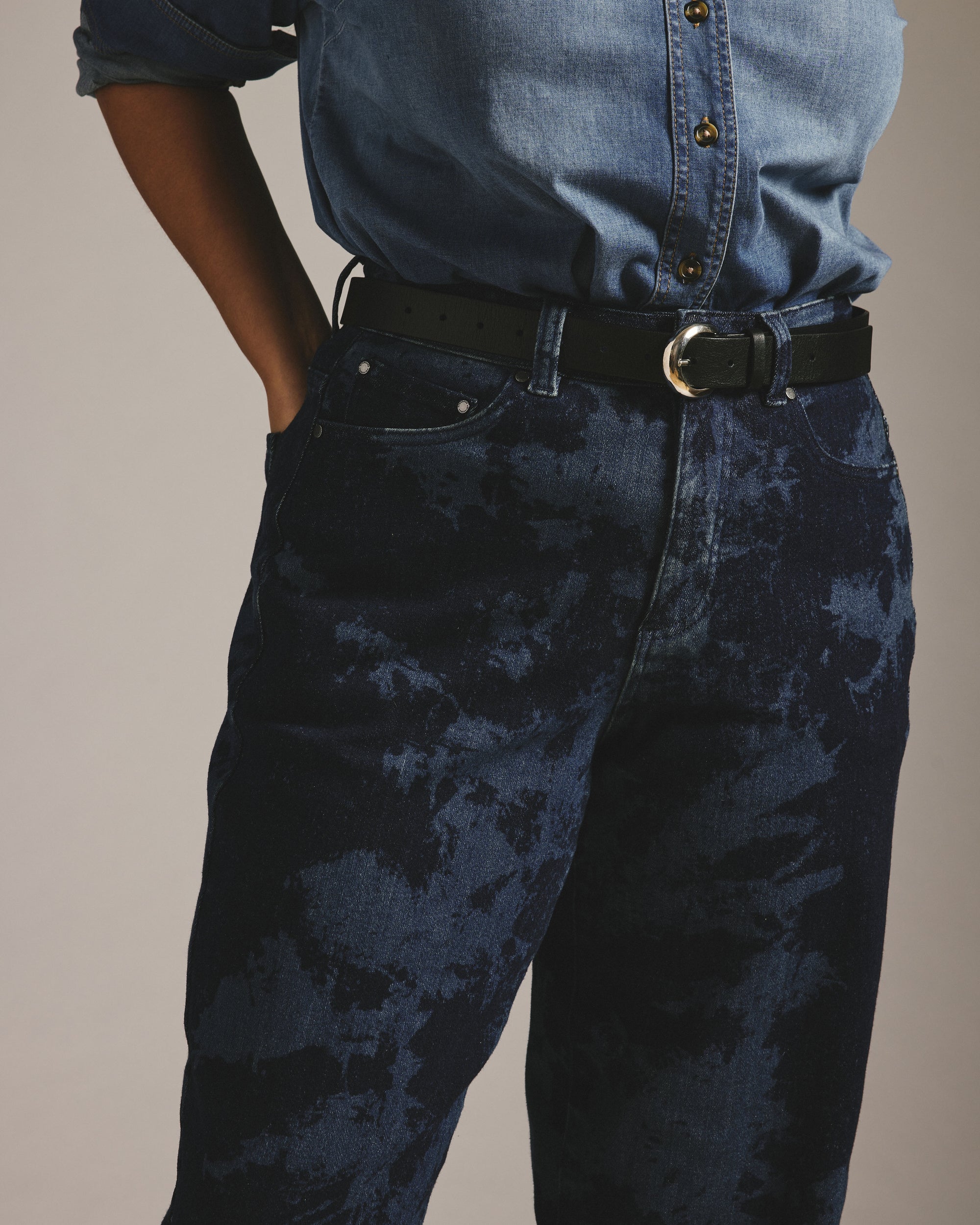 Lou High Rise Barrel Leg Jeans - Indigo Tiedye Wash