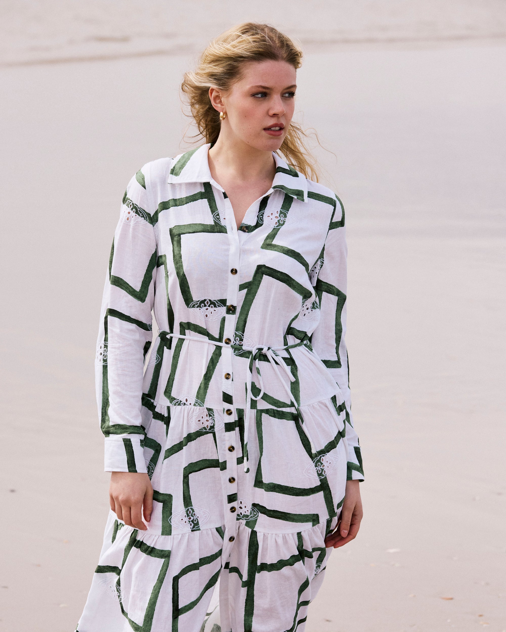 Alix Linen Blend Shirtdress - Green Paint Print | Plus Size & Straight Size Women's Fashion | Universal Standard