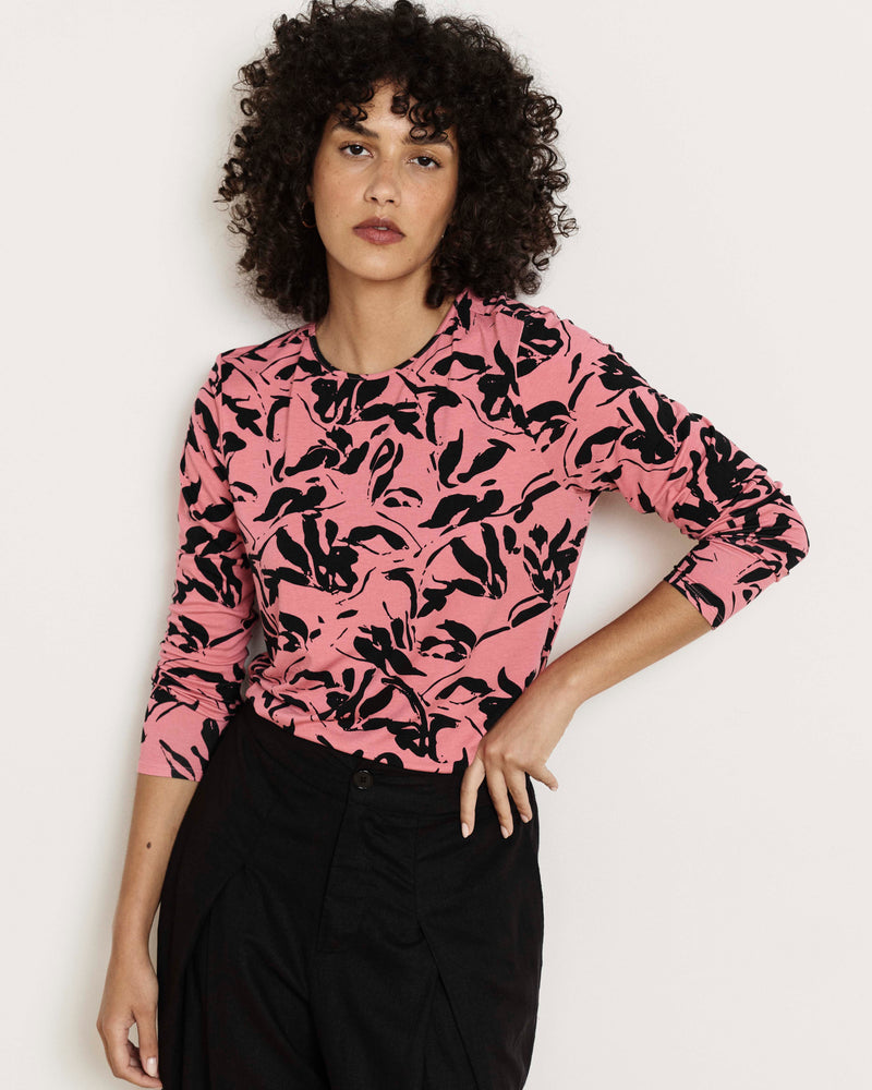 Joan Liquid Jersey Long Sleeve Top - Pink Sgraffito Print | Plus Size & Straight Size Women's Fashion | Universal Standard