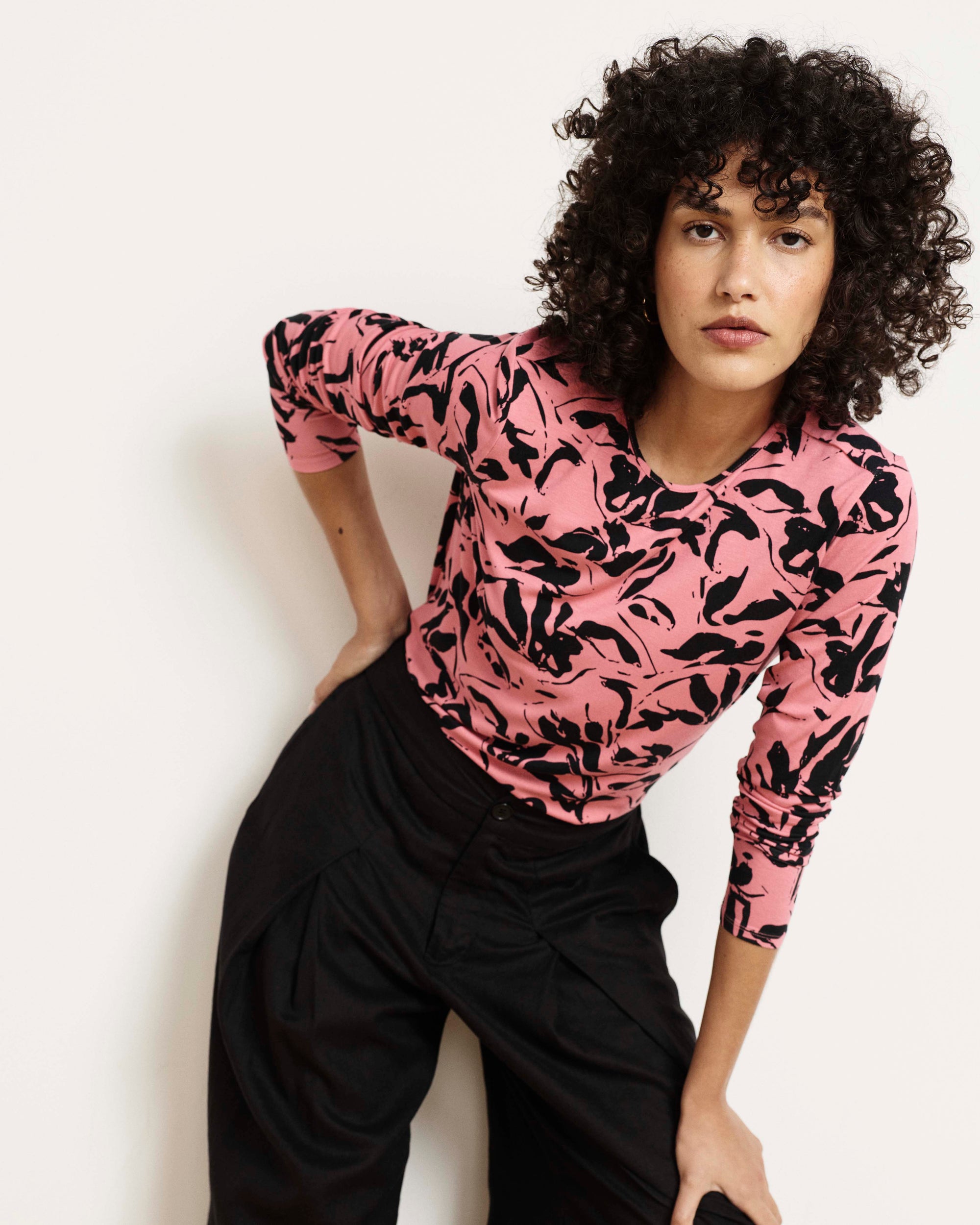 Joan Liquid Jersey Long Sleeve Top - Pink Sgraffito Print | Plus Size & Straight Size Women's Fashion | Universal Standard