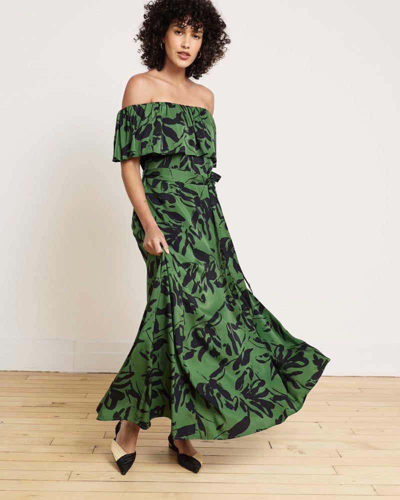Lisbon Convertible Stretch Cupro Maxi Dress - Green Sgrafitto Print | Plus Size & Straight Size Women's Fashion | Universal Standard