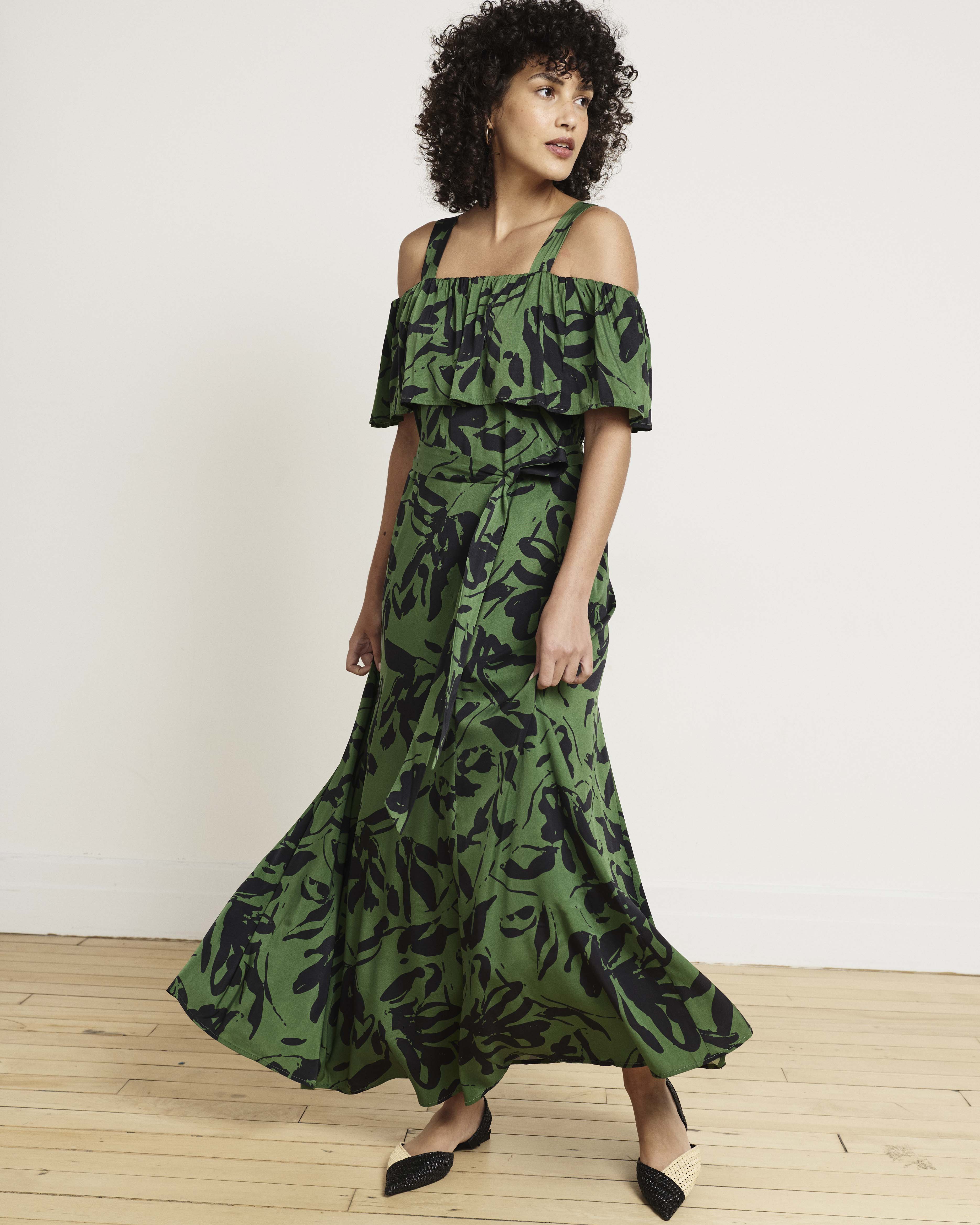 Lisbon Convertible Stretch Cupro Maxi Dress - Green Sgraffito