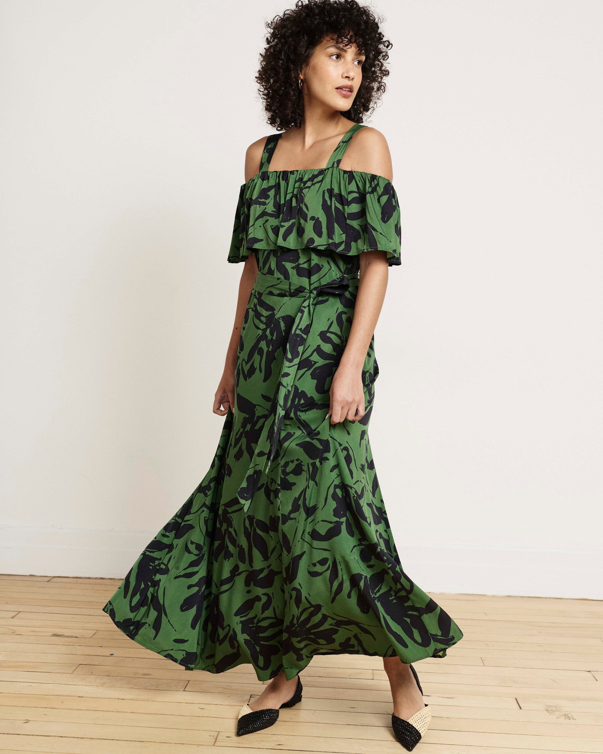 Lisbon Convertible Stretch Cupro Maxi Dress - Green Sgrafitto Print | Plus Size & Straight Size Women's Fashion | Universal Standard