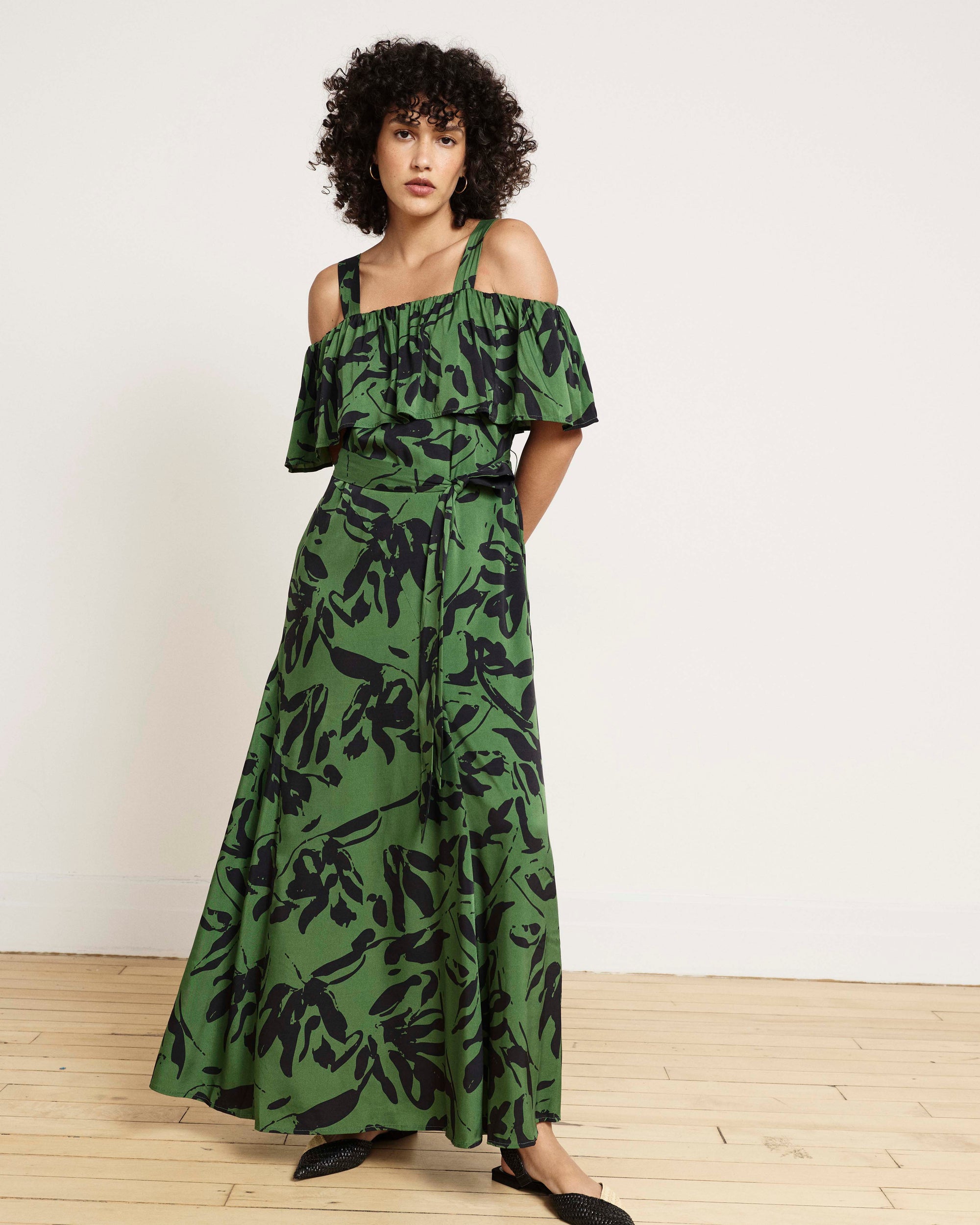 Lisbon Convertible Stretch Cupro Maxi Dress - Green Sgrafitto Print | Plus Size & Straight Size Women's Fashion | Universal Standard