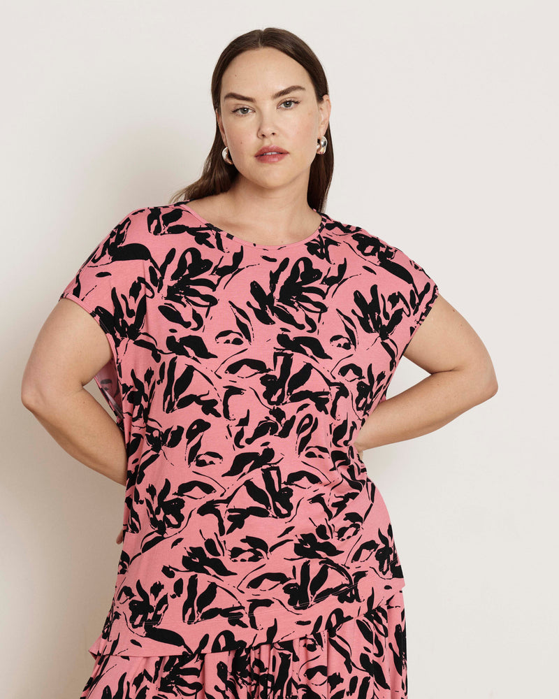 Alida Draped Liquid Jersey Top - Pink Sgraffito Print | Plus Size & Straight Size Women's Fashion | Universal Standard