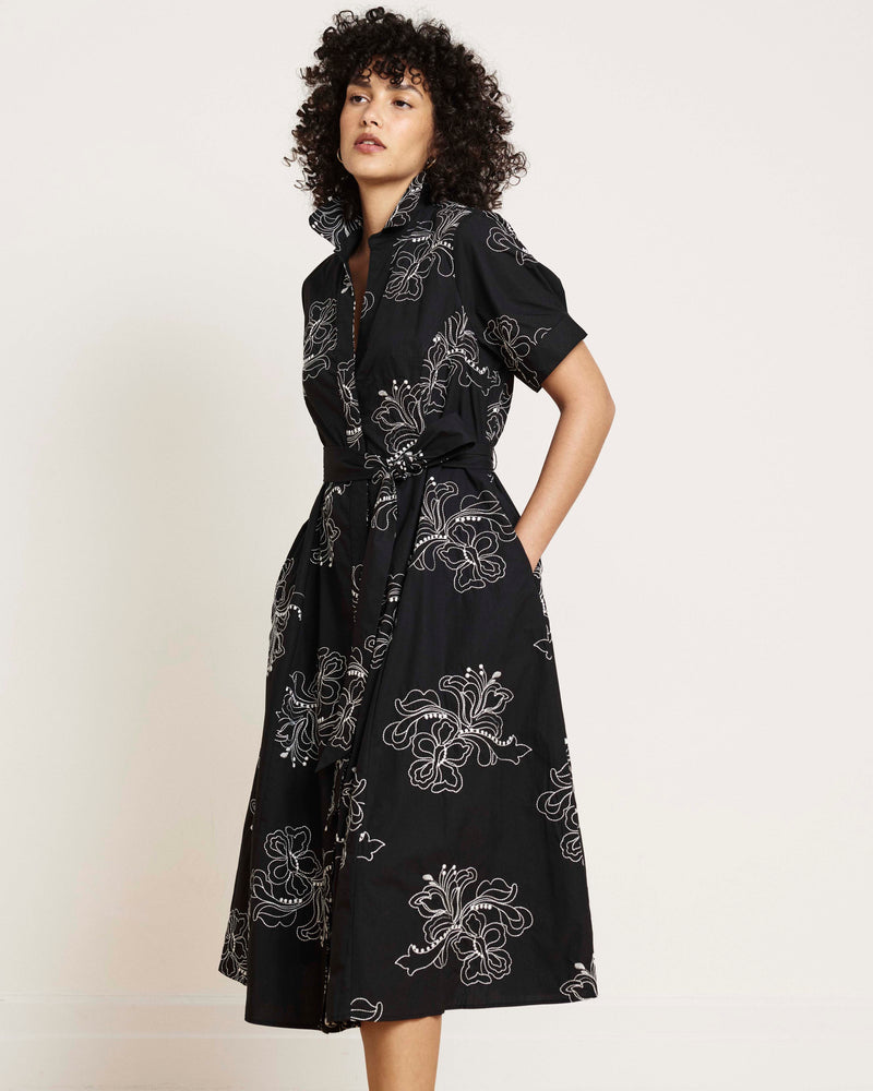 Tina Stretch Poplin Shirtdress - Hibiscus Embroidery | Plus Size & Straight Size Women's Fashion | Universal Standard