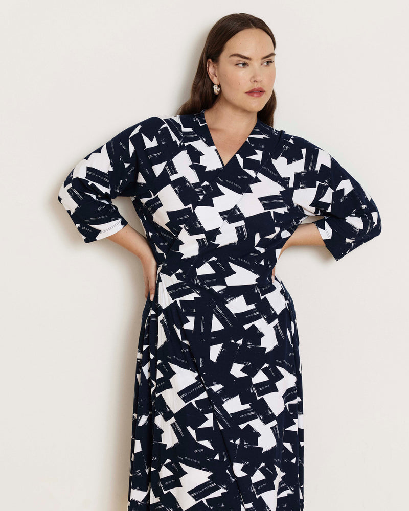 The Divine Jersey Wrap Dress - Navy Santiago Print