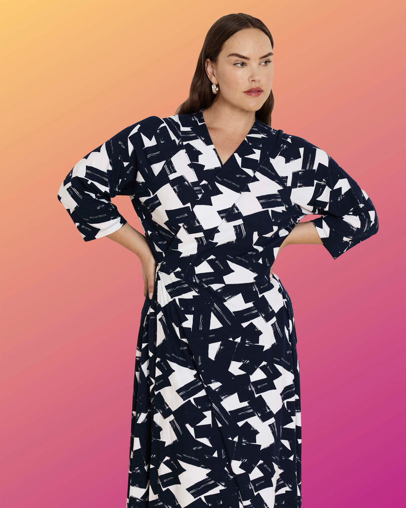 The Divine Jersey Wrap Dress - Navy Santiago Print