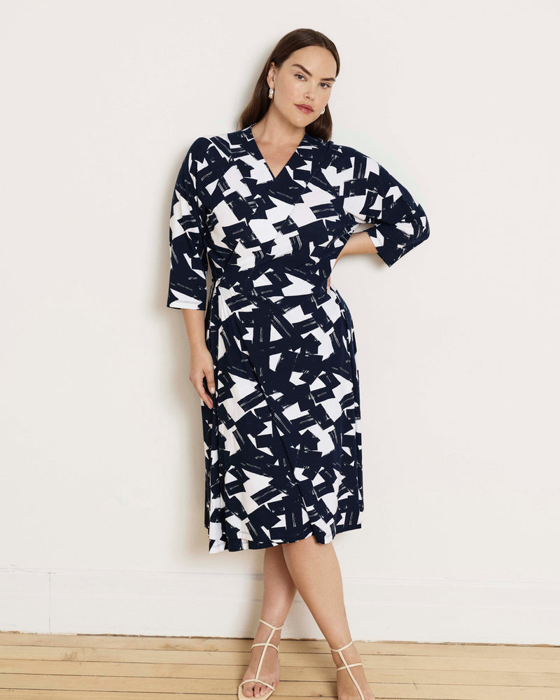 The Divine Jersey Wrap Dress - Navy Santiago Print