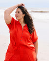 Sandy Short Sleeve Stretch Linen Blend Shirt - Shoreline Sunset | Plus Size & Straight Size Women's Fashion | Universal Standard