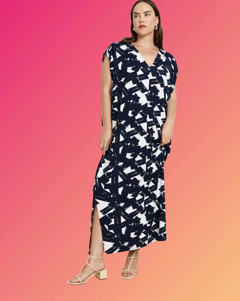 Kris Divine Jersey Kaftan - Navy Santiago Print