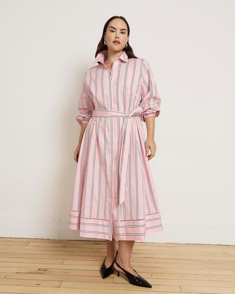Claire Stretch Poplin Shirtdress - Pink Horizon Stripe | Plus Size & Straight Size Women's Fashion | Universal Standard
