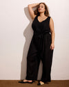 Woman wearing Matilda Linen Jumpsuit - Black from Universal Standard