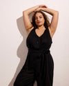 Woman wearing Matilda Linen Jumpsuit - Black from Universal Standard